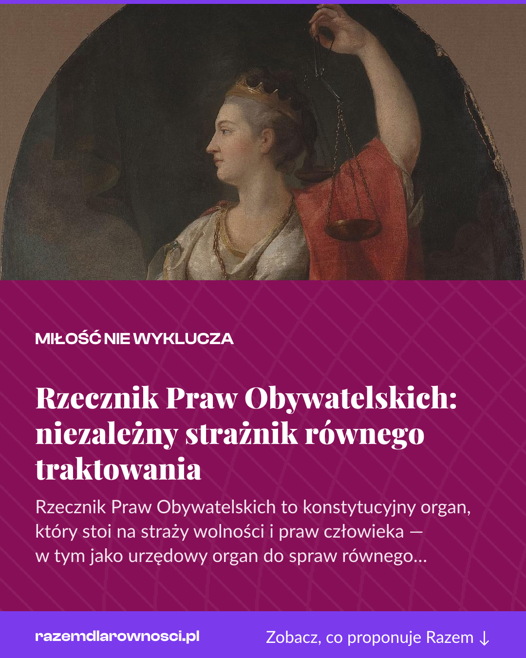 Grafika pionowa do udostępnienia: Rzecznik Praw Obywatelskich: niezależny strażnik równego traktowania