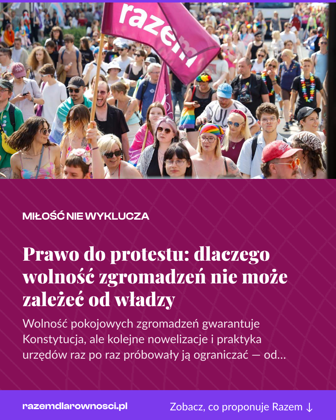 Grafika pionowa do udostępnienia: Prawo do protestu: dlaczego wolność zgromadzeń nie może zależeć od władzy