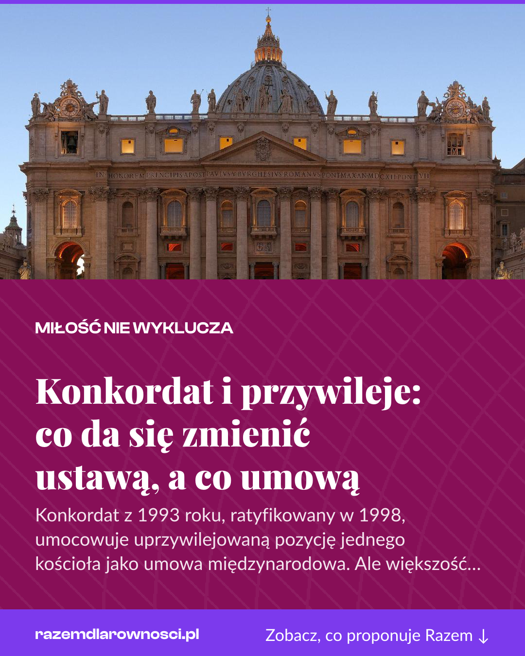 Grafika pionowa do udostępnienia: Konkordat i przywileje: co da się zmienić ustawą, a co umową